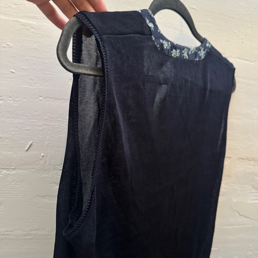 Istante Versace Sleeveless Top Navy Sheer Mesh Floral Trim Vintage 90s Italy - Picture 9 of 11